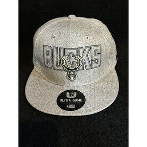 Ultra Game NBA Milwaukee Bucks Snapback Hat/Cap Gray Textured Logo